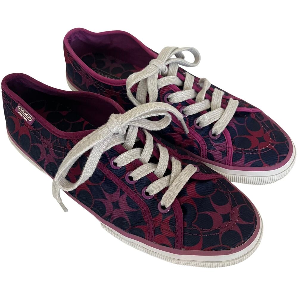 Coach 'Kalyn' Women's 7.5B Pink Blue Monogram Lace Up Sneaker Athletic Shoe